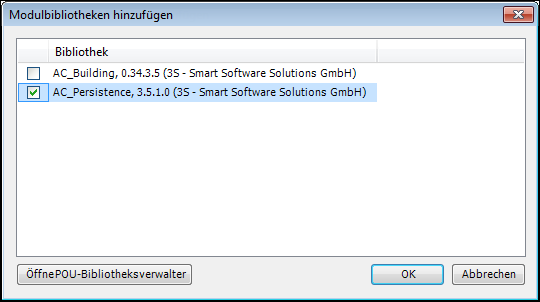 Dialog zum Hinzufügen von Application Composer Bibliotheken