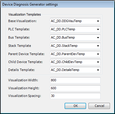 Dialog Gerätediagnose-Generator Einstellungen