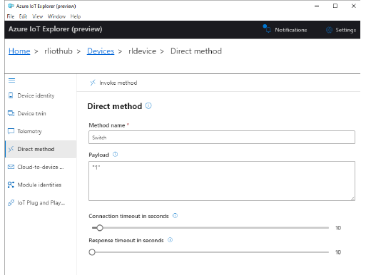 Azure IoT Explorer: Entfernter Methodenaufruf