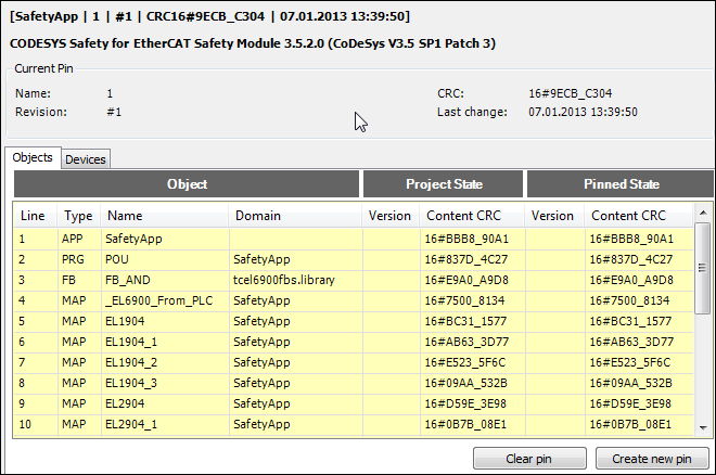 Vergleichsansicht einer gepinnten Sicherheitsapplikation