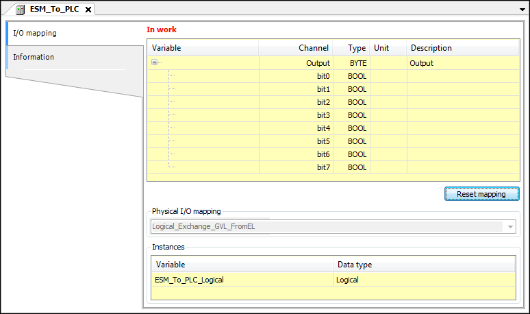 E/A-Abbild-Dialog eines logischen E/As, Typ BYTE mit Bit-Zugriff