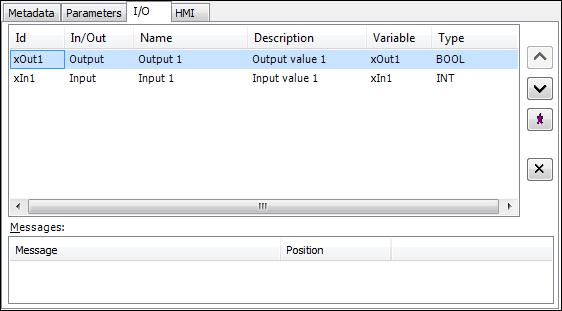 Extension module dialog: I/O