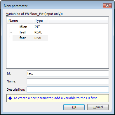 Extension module dialog: New parameter