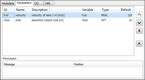 Extension module dialog: Parameter