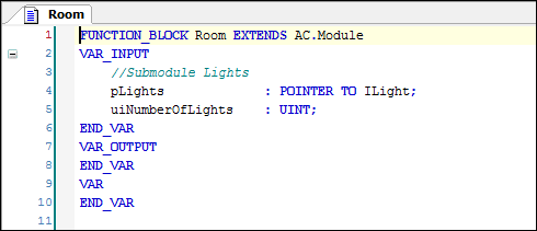 Declaration in the Room function block