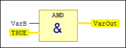 Example: AND linking of the Boolean variable VarB with TRUE, output VarOut is SAFEBOOL