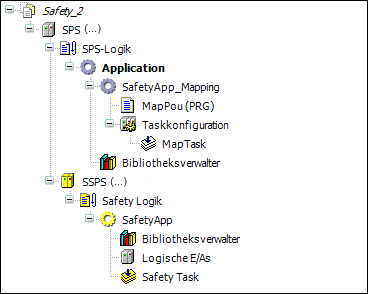 Device tree with standard controller and safety controller