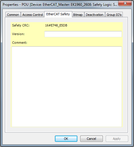 Dialog: Properties – POU [EtherCAT Safety]