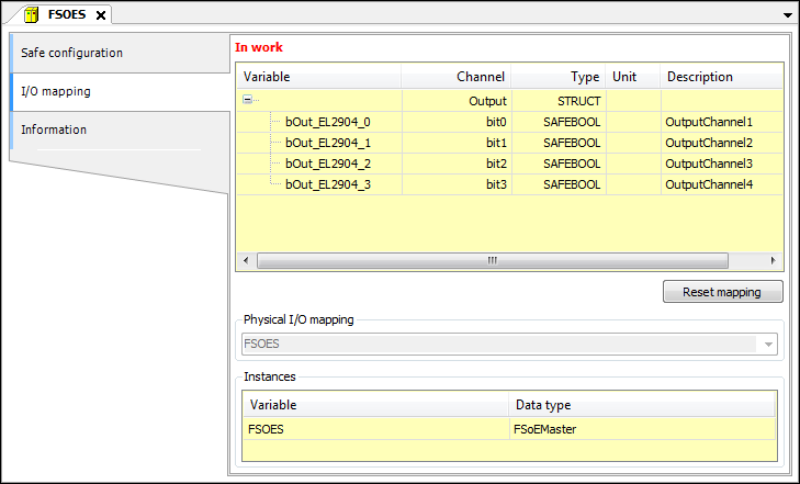 I/O Mapping dialog of the logical I/O of a safe field device