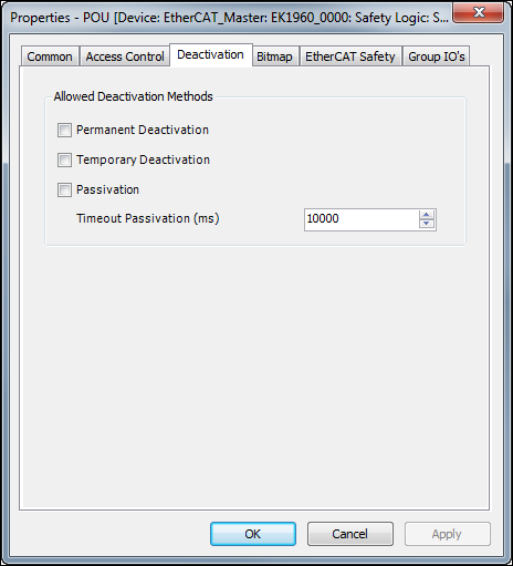 Dialog: Properties – POU – Deactivation