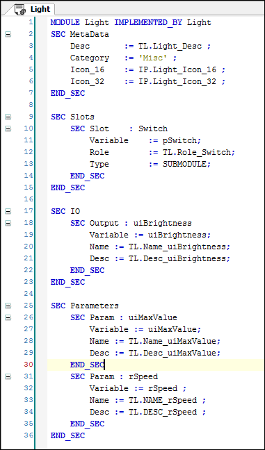 Declaración de módulo Light