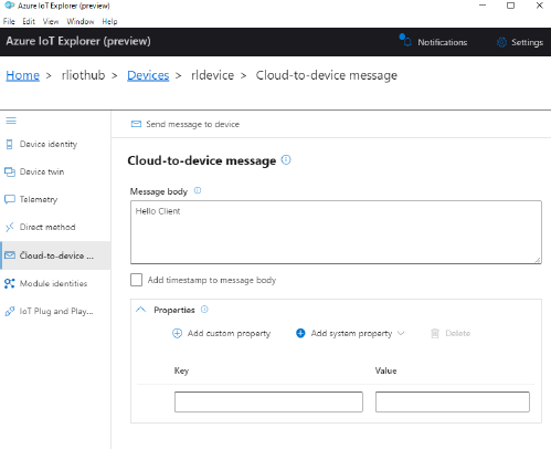 Azure IoT Explorer: envío de mensajes D2C