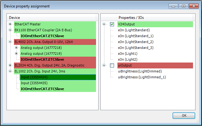 Dialogo: Assegnazione delle proprietà del dispositivo