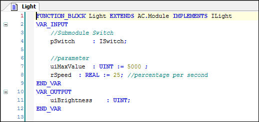 Dichiarazione del blocco funzione Light