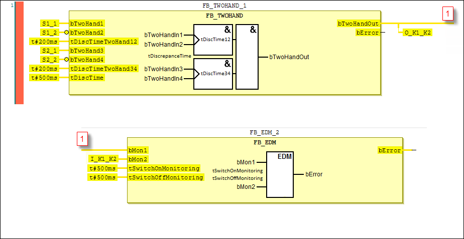 Realizzazione dell'esempio di programmazione: comando a due mani con EDM