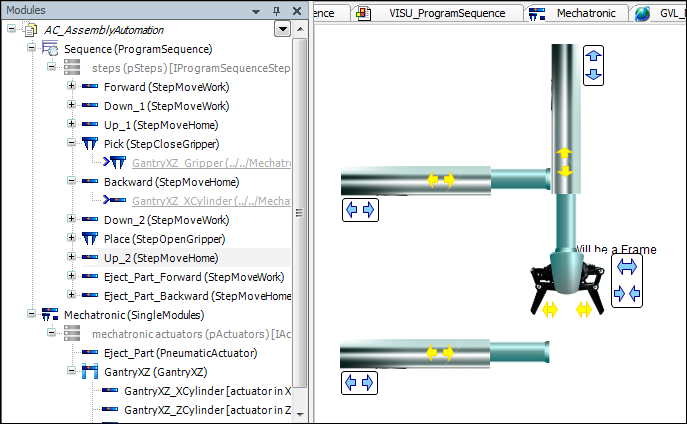 CODESYS Application Composer モジュール ツリーと視覚化の例