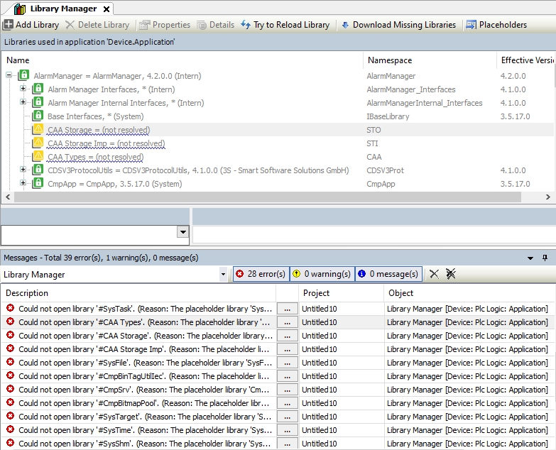 未解決のライブラリ プレースホルダーを含むプロジェクト