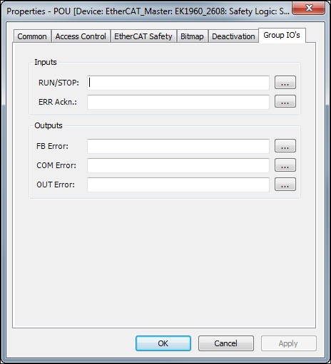 对话框:属性 – POU – 组 IO